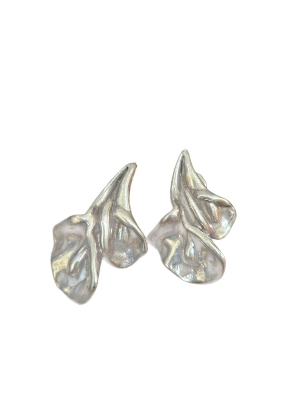 Vintage 925 Silver large Cala Lilly clip earrings 1.75" X 1 .25"